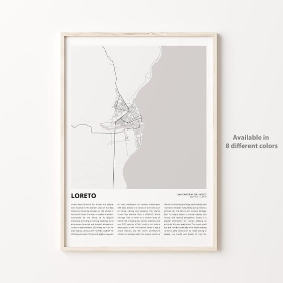 Loreto Map Print Travel Wall Decor Art Baja Sur Housewarming Gift