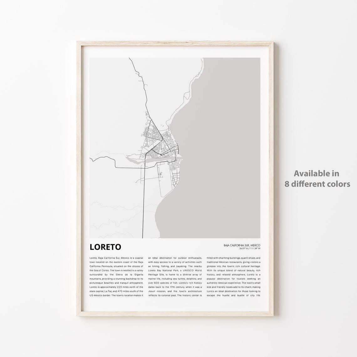 Loreto Map Print Travel Wall Decor Art Baja Sur Housewarming Gift