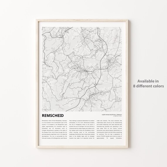 Remscheid North Rhine-Westphalia Germany Gray City Map Poster
