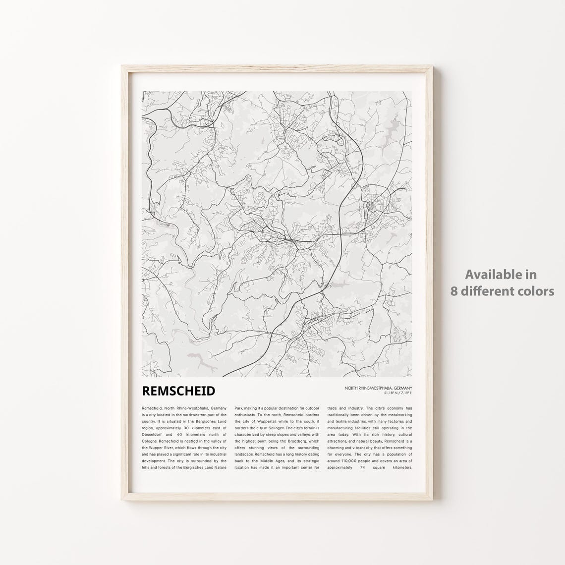 Remscheid North Rhine-Westphalia Germany Gray City Map Poster