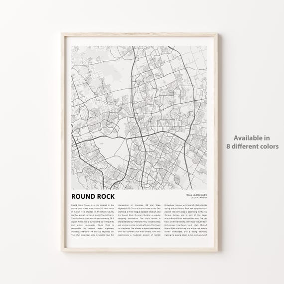 Round Rock Texas City Street Map Minimalist Travel Art Poster
