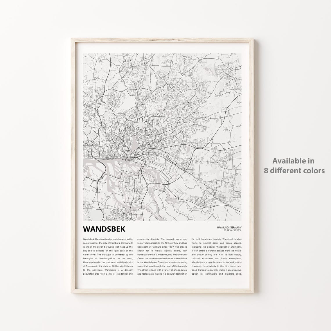 Wandsbek Hamburg Germany Minimalist Black and White City Map Art Print