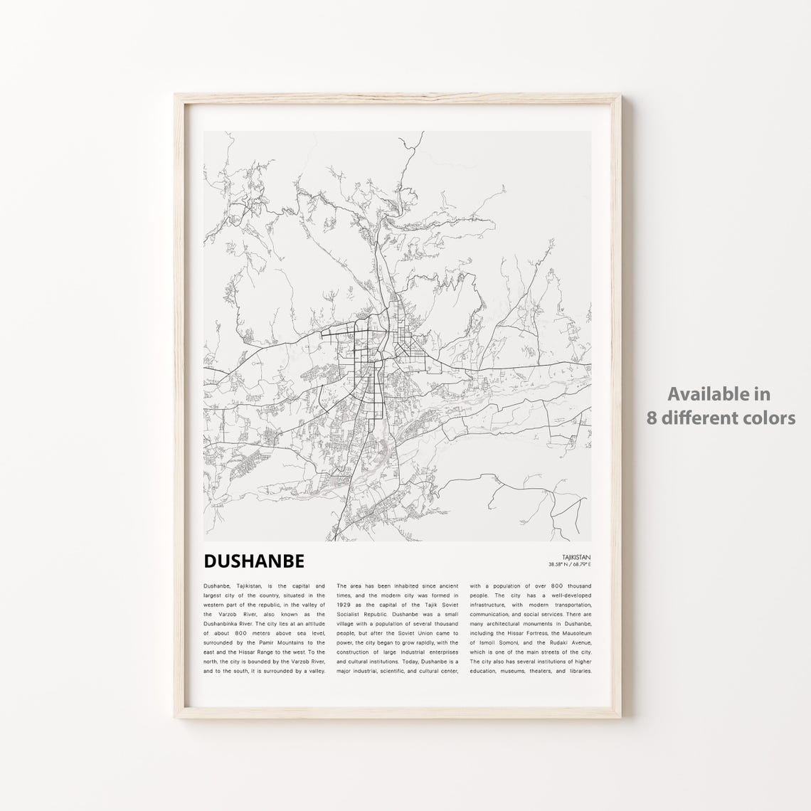 Dushanbe Map Print Travel Wall Decor Art Housewarming Gift