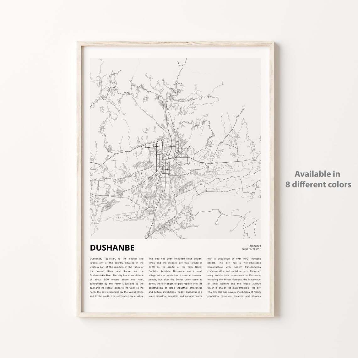 Dushanbe Tajikistan Capital City Street Map Vintage Wall Poster