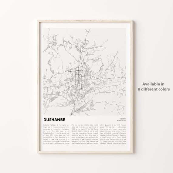 Dushanbe Map Print Travel Wall Decor Art Housewarming Gift
