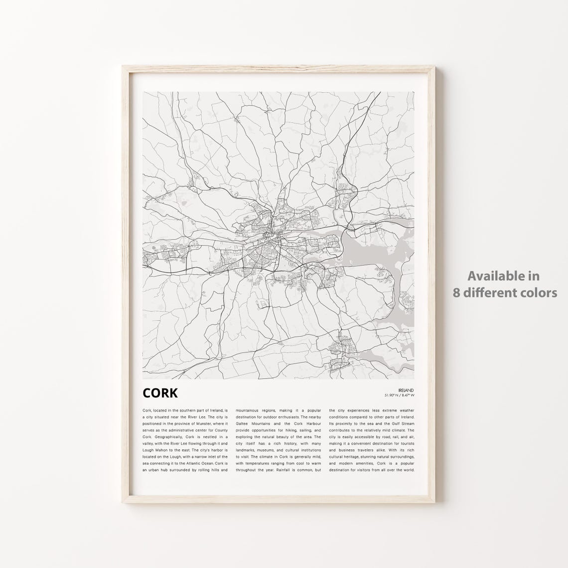 Cork Ireland City Street Map Minimalist Travel Guide Wall Print