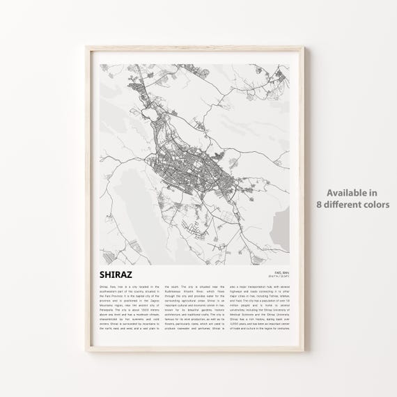 Shiraz Map Print Travel Wall Decor Art Fars Housewarming Gift