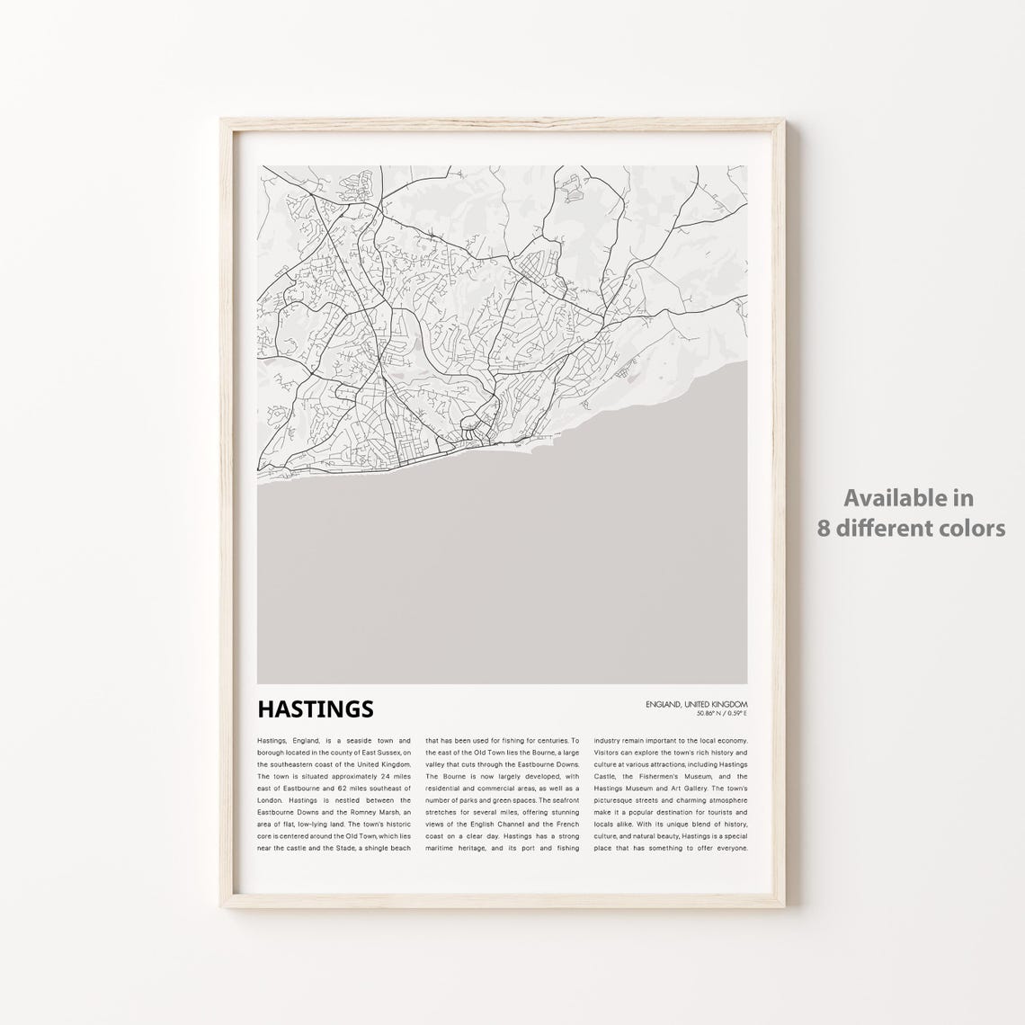 Hastings England Minimalist Seaside Town Coastal Map Wall Art