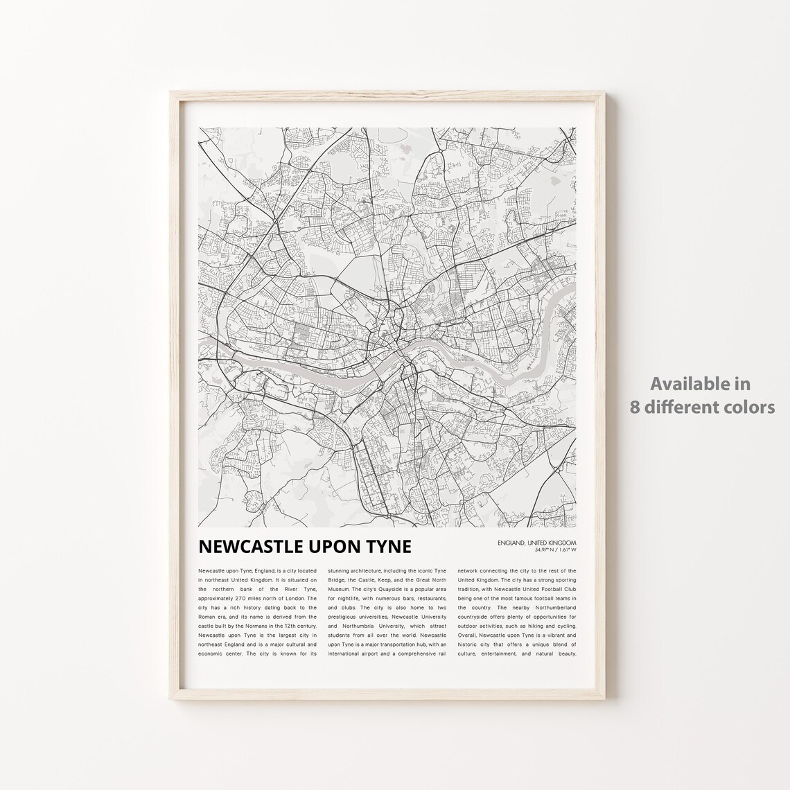 Newcastle Upon Tyne Map Print, England Travel Poster