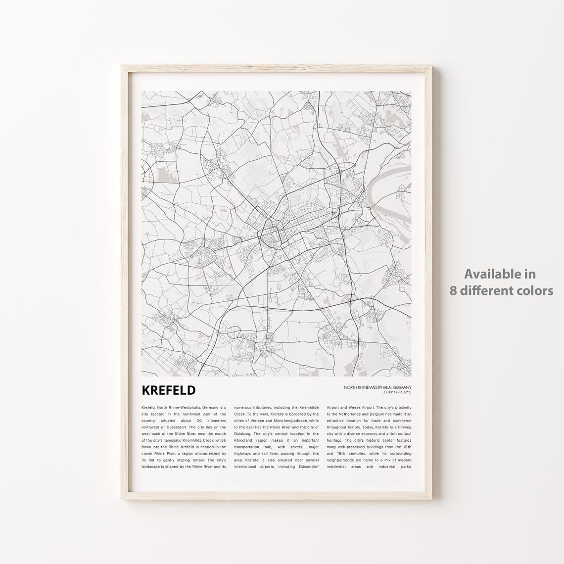 Minimalist Black and White Krefeld Germany City Map Wall Poster