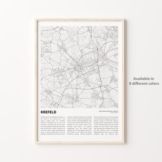Krefeld Map Print Travel Wall Decor Art North Rhinewestphalia Housewarming Gift