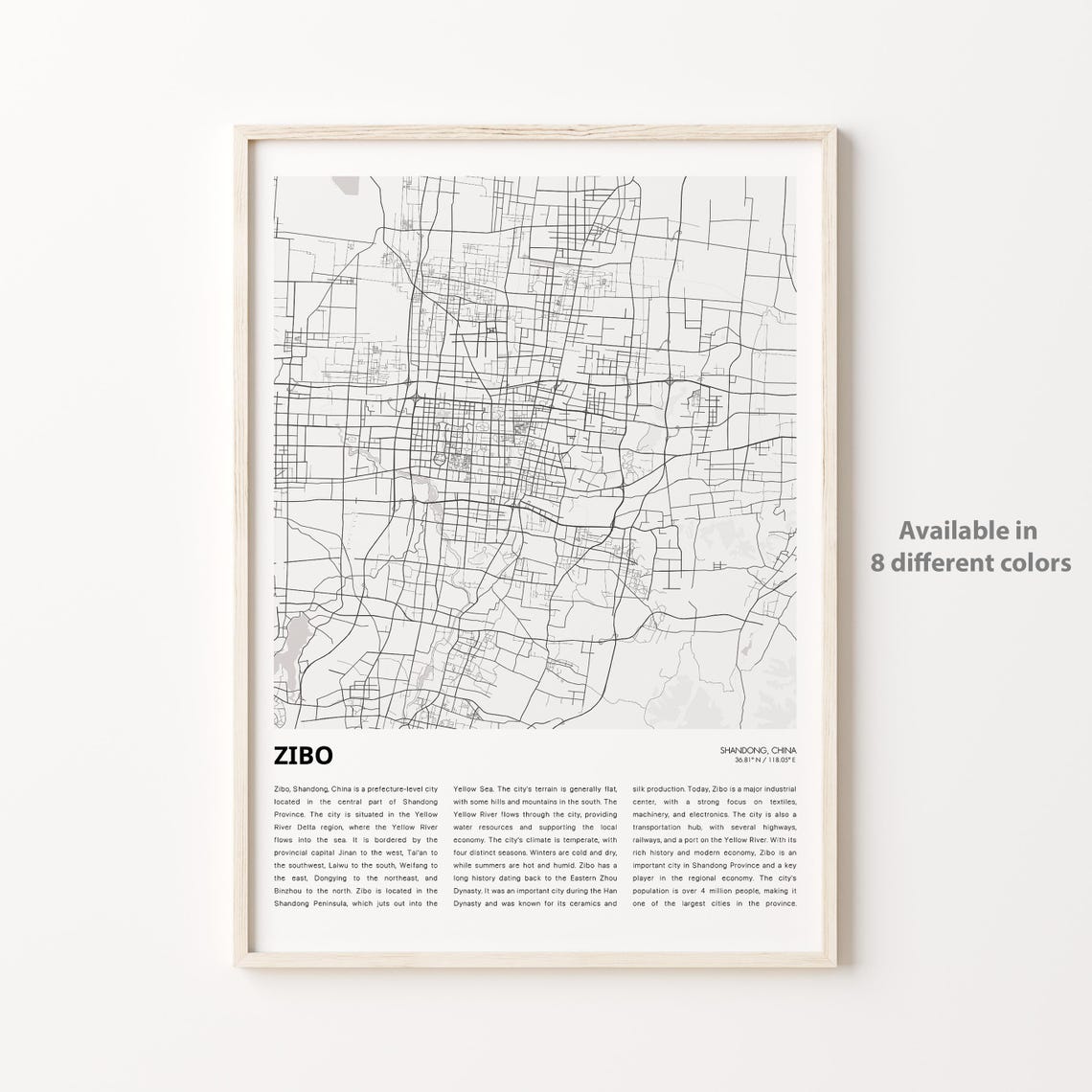 Zibo Shandong China Minimalist City Map Travel Wall Decor Poster