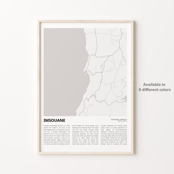 Imsouane Map Print Travel Wall Decor Art Soussmassa Housewarming Gift