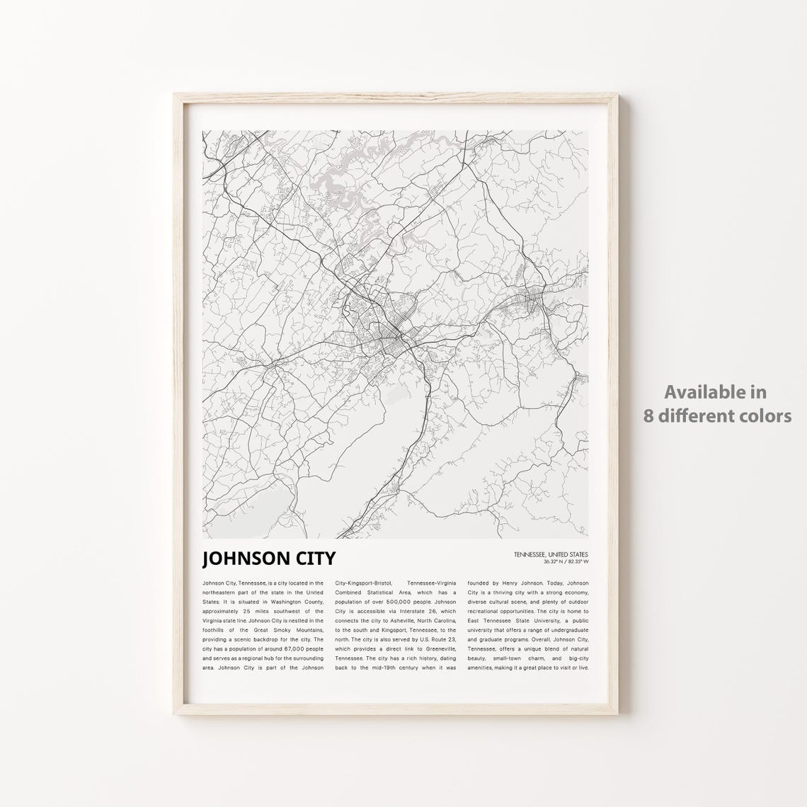 Johnson City Map Print Travel Wall Decor Art Tennessee Housewarming Gift