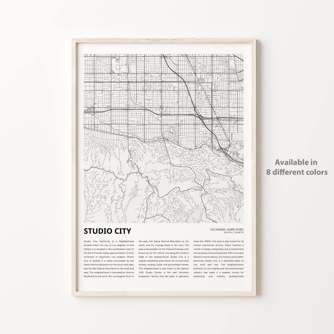Studio City Los Angeles Minimalist Neighborhood Map Art Poster