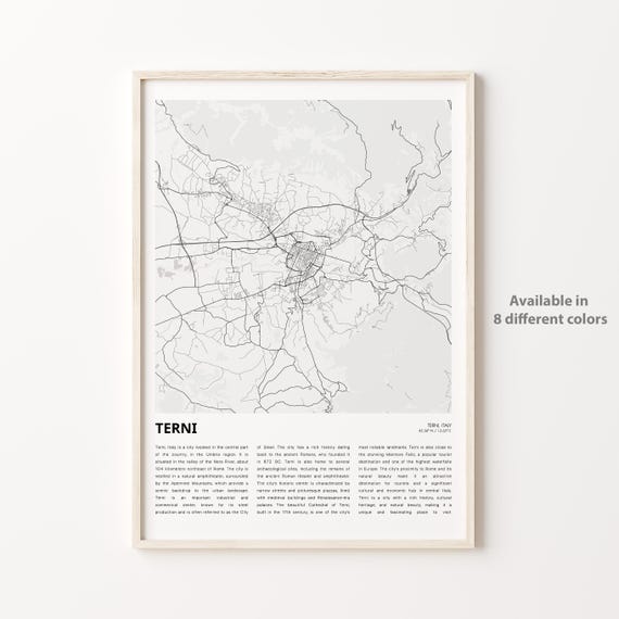 Terni Italy Umbria Minimalist Black and White City Map Poster