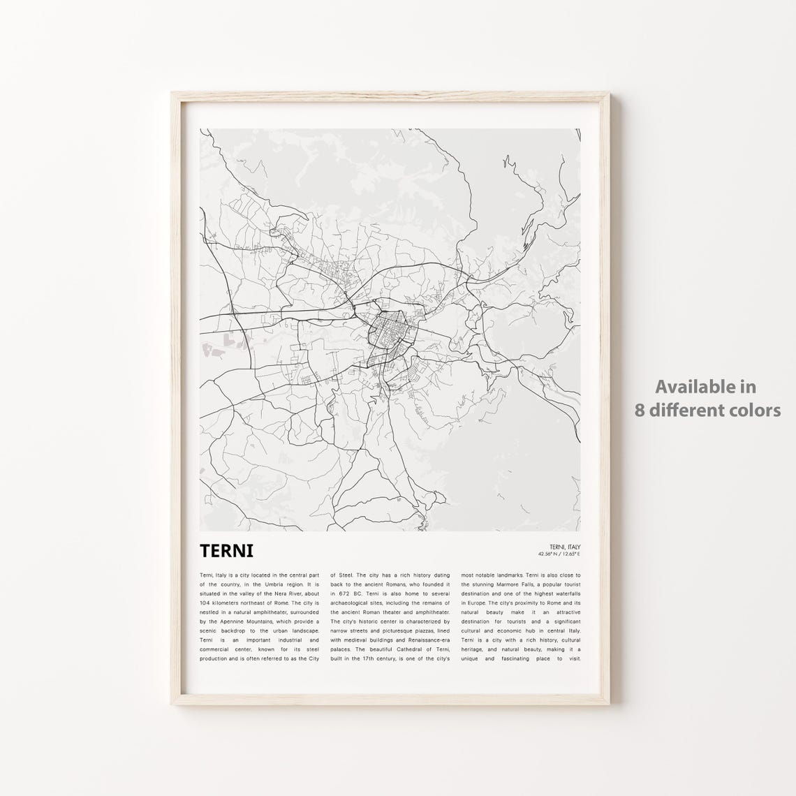 Terni Italy Umbria Minimalist Black and White City Map Poster