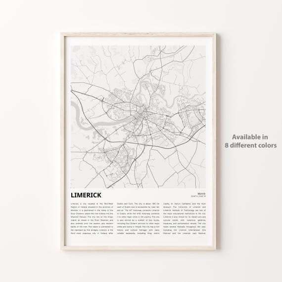Limerick Map Travel Poster, Housewarming Gift