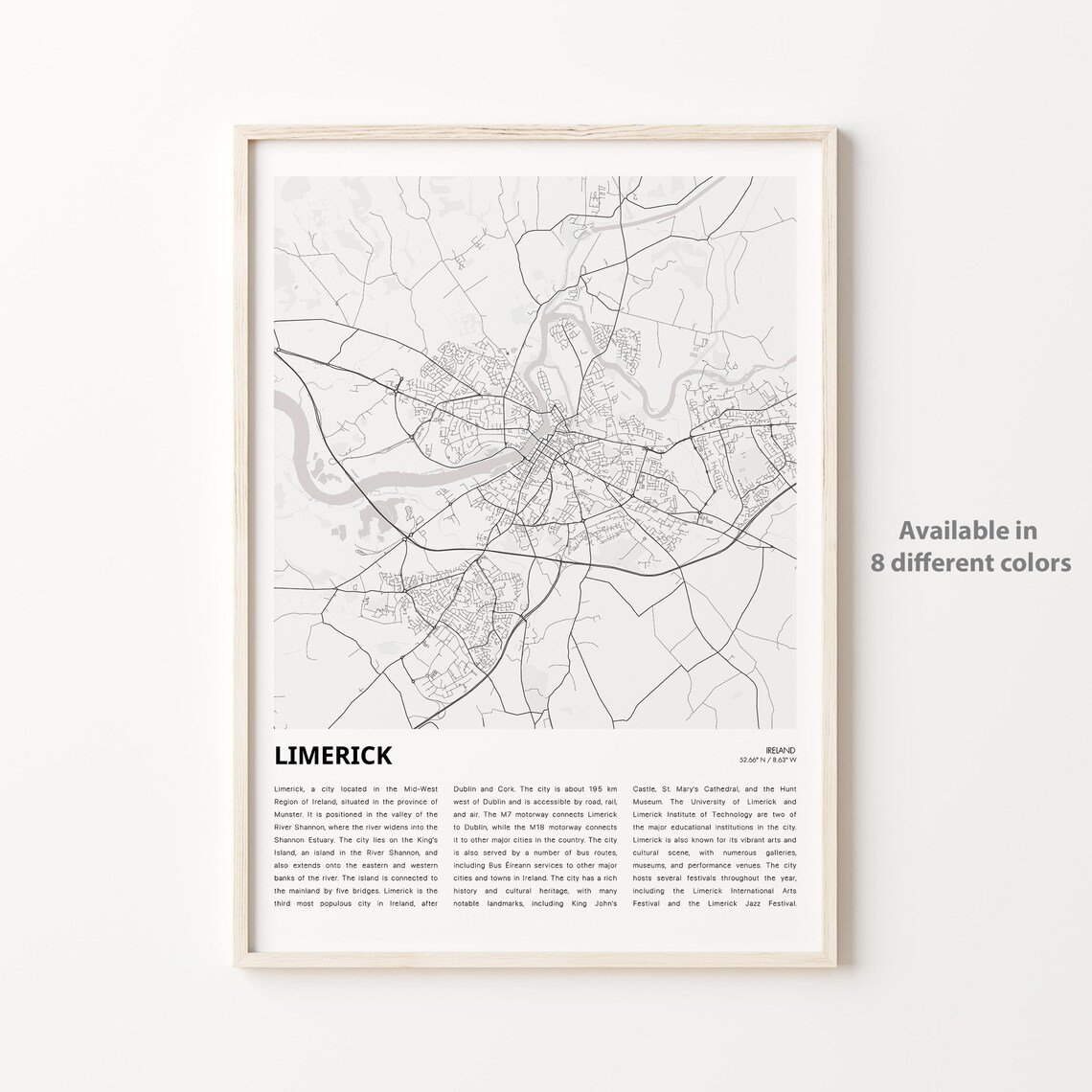 Limerick Map Travel Poster, Housewarming Gift