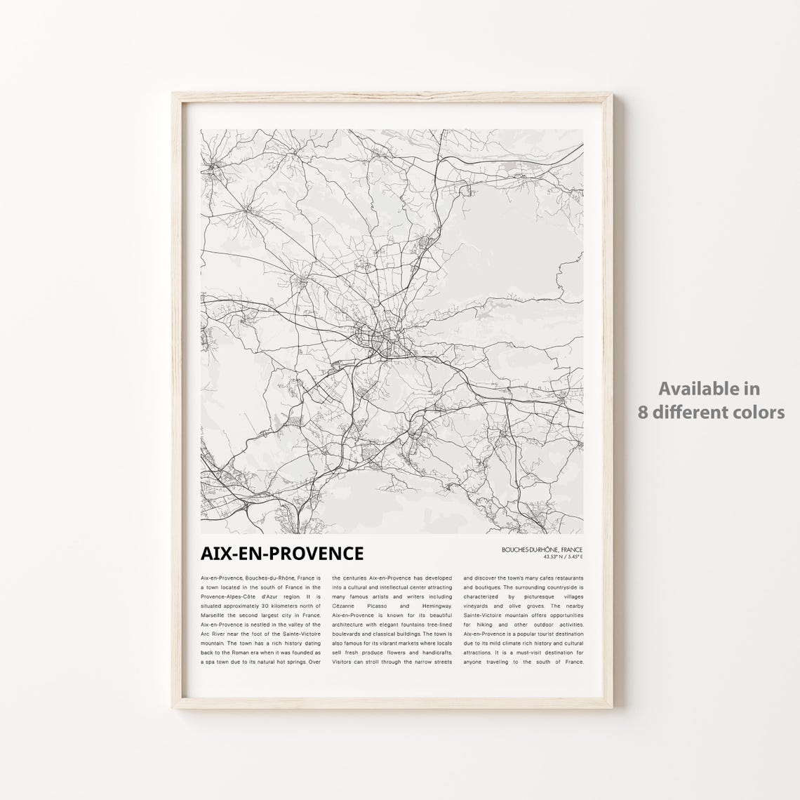 Aixenprovence Map Print Travel Wall Decor Art Bouchesdurhne Gift Poster