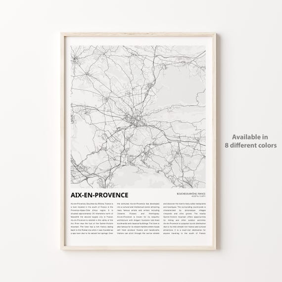 Aixenprovence Map Print Travel Wall Decor Art Bouchesdurhne Gift Poster