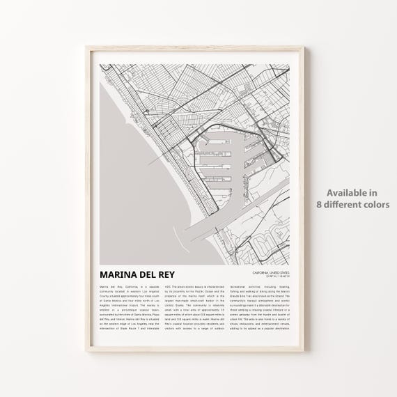 Marina Del Rey Map Print Travel Wall Decor Art Housewarming Gift