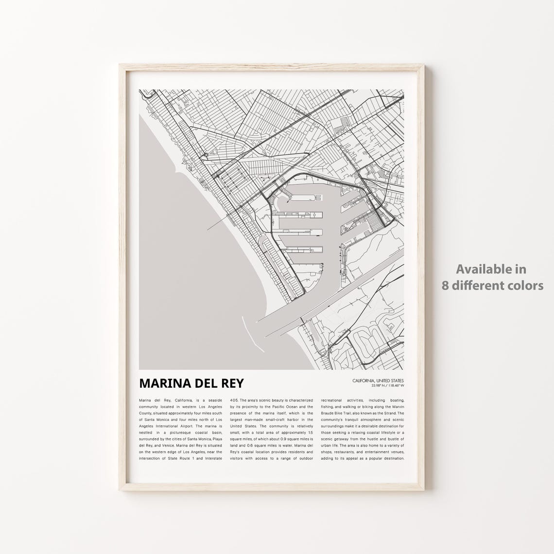 Marina Del Rey California Minimalist City Map Poster Decor Art