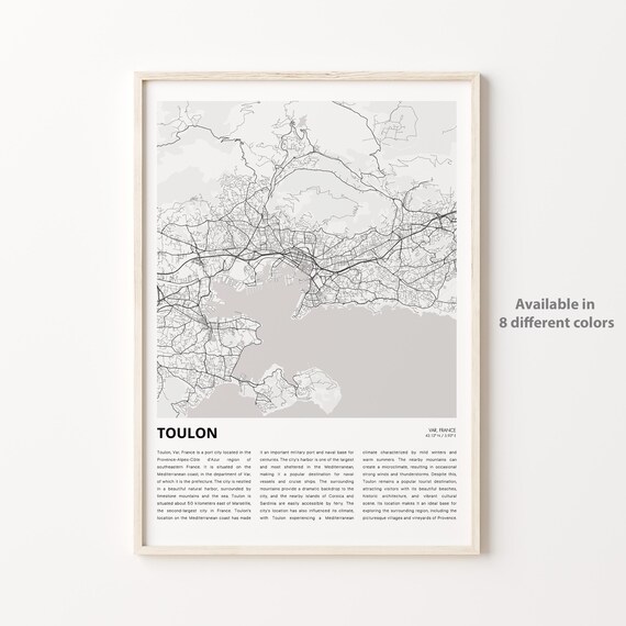 Toulon France Minimalist City Map Art Black And White Travel Poster