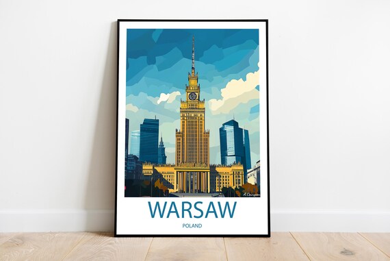 Warsaw Poland Palace of Culture Golden Tower Skyline Travel Poster