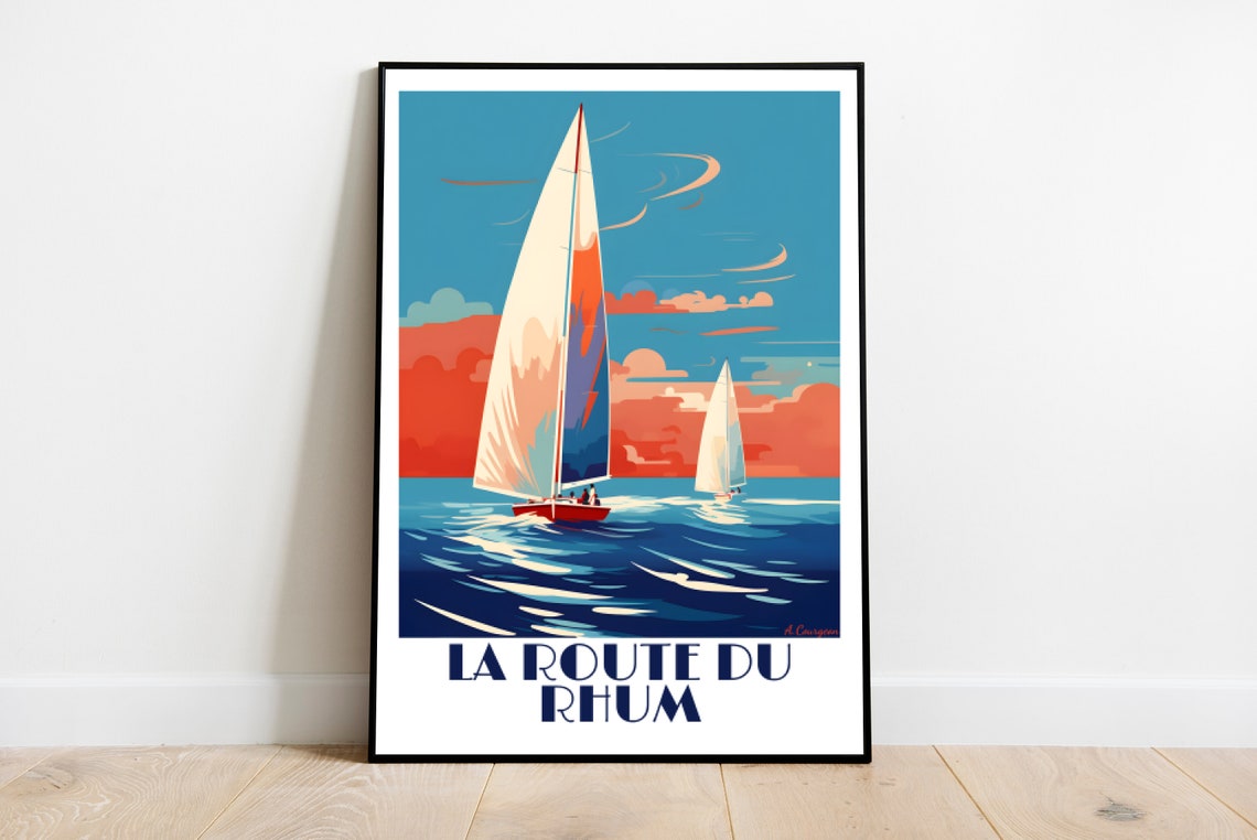 La Route Du Rhum Sailing Race Ocean Sunset Vintage Travel Art Poster