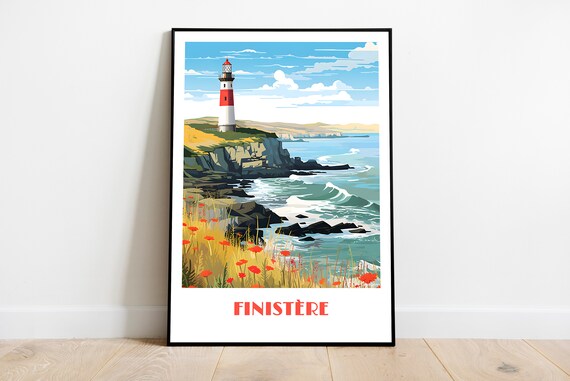 Handmade Finistere Poster Wall Art Retro Travel Framed Birthday Home Made Decor Gift Vector Illustration Print Painting Custom