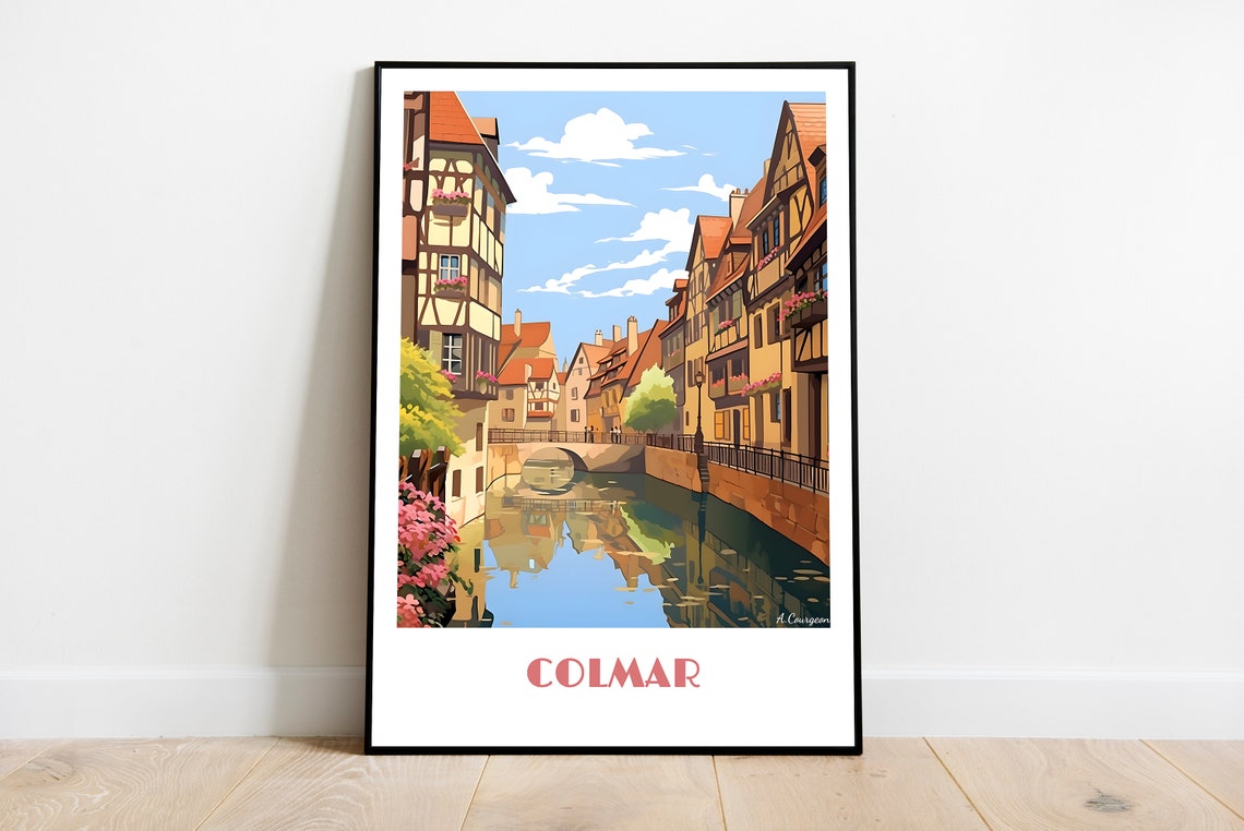 Handmade Colmar Poster Wall Art Retro Travel Framed Birthday Home Made Decor Gift Vector Illustration Print Painting Custom Text