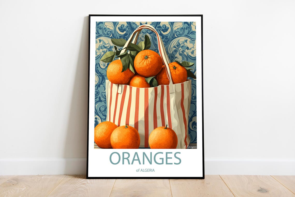 Handmade Oranges Of Algeria Poster Wall Art Modern Travel Framed Birthday Home Made Decor Gift Vector Illustration Print Custom
