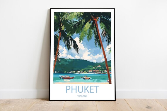 Handmade Phuket Thailand Poster Wall Art Modern Travel Framed Birthday Home Made Decor Gift Vector Illustration Print Custom Text