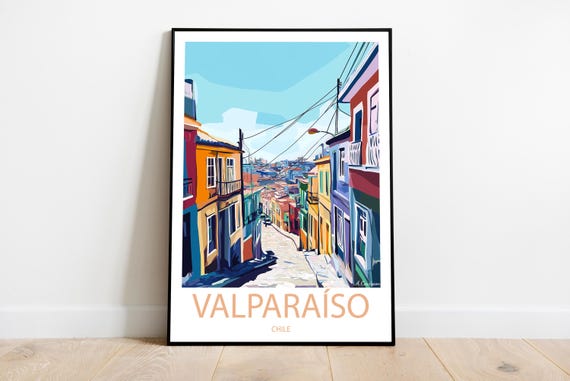 Handmade Valparaso Chile Poster Wall Art Modern Travel Framed Birthday Home Made Decor Gift Vector Illustration Print Custom Text
