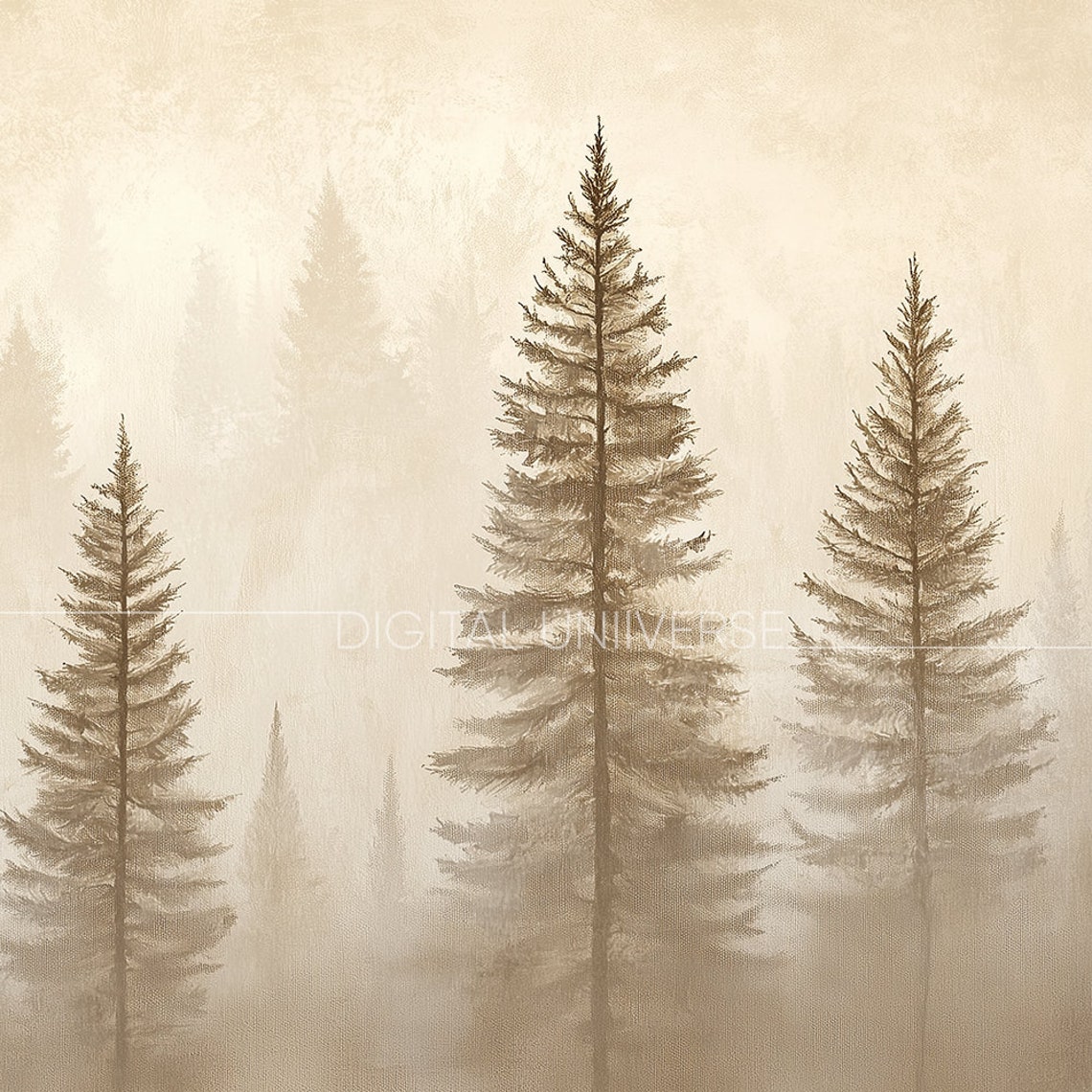 Misty Beige Winter Pine Forest Foggy Minimalist Landscape Wall Art - Image 3