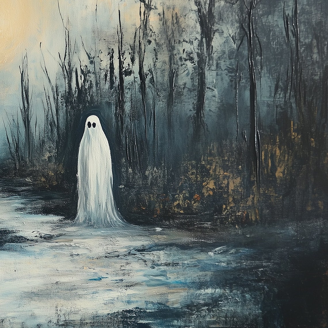 Lonely Ghost in Dark Misty Forest Under Moonlight Halloween Poster - Image 4