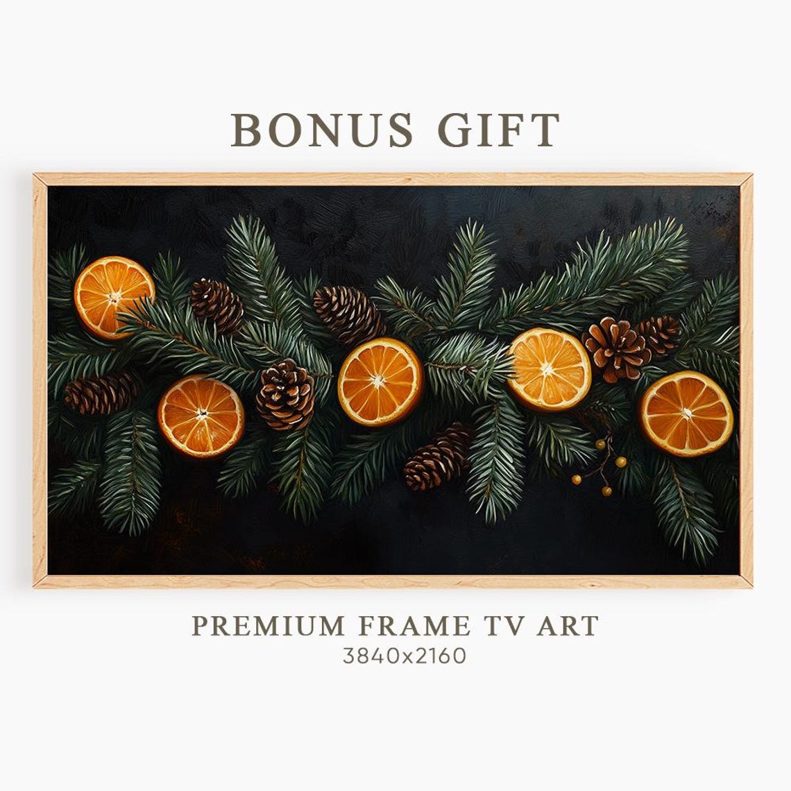 Mistletoe with White Berries Tied in Gold Ribbon Holiday Wall Art - Image 6