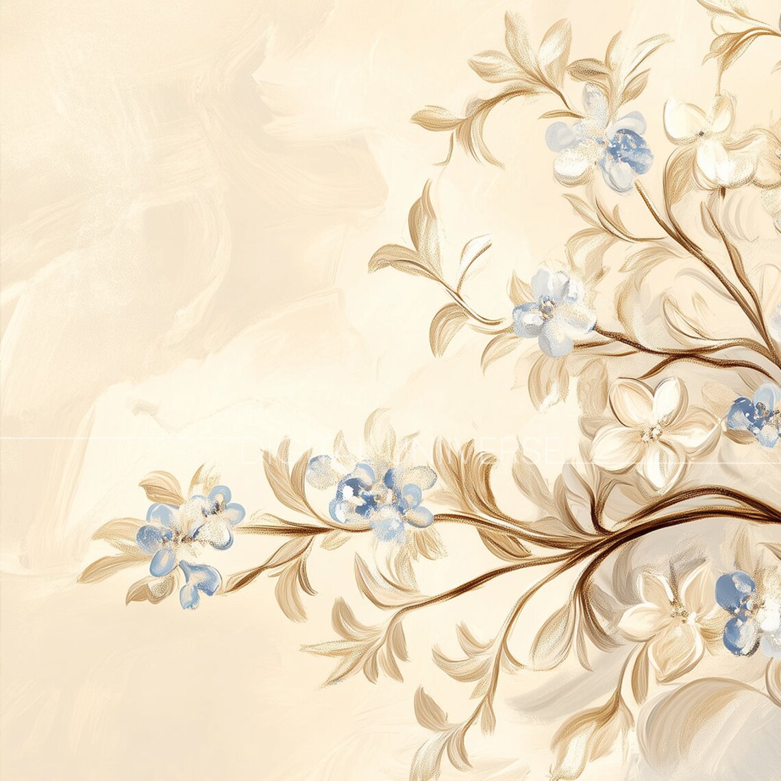 Golden Menorah with Blue Candles Among Blooms Hanukkah Floral Poster - Image 3