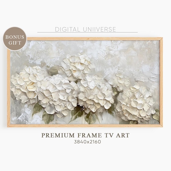White Hydrangea Clusters Neutral Impasto Floral Art Wall Art