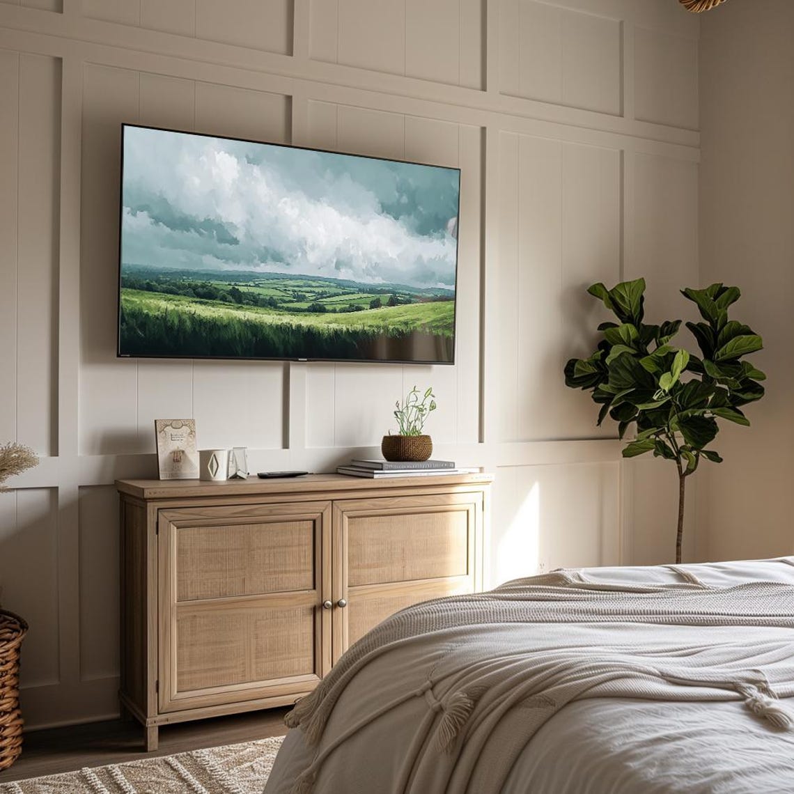 Rolling Green Hills Stormy Sky Pastoral Landscape Art Wall Art - Image 4