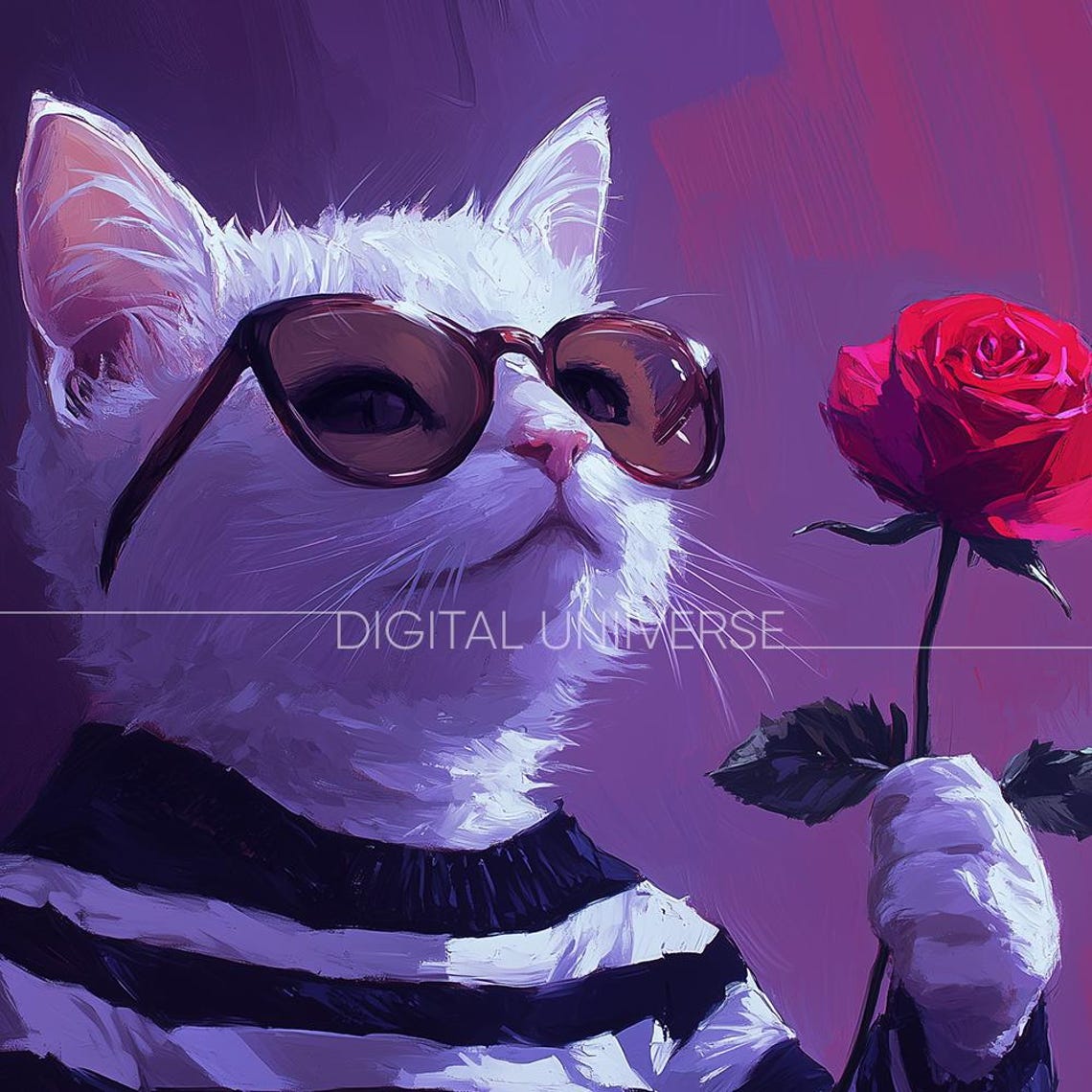 Frame Tv Art Valentines Day Cute White Cat With A Rose With Glasses Instant Valentines Frame Tv Art - Image 4