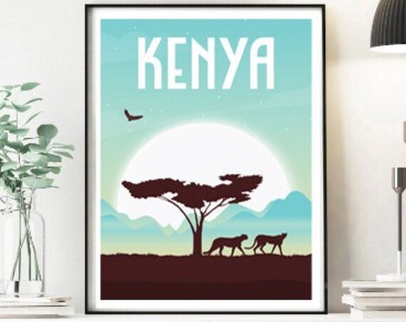 Kenya Travel Poster Kenya Wall Art Retro Travel Poster Travel Wall Art Kenyan Gift African Wall Art New Home Gift Housewarming