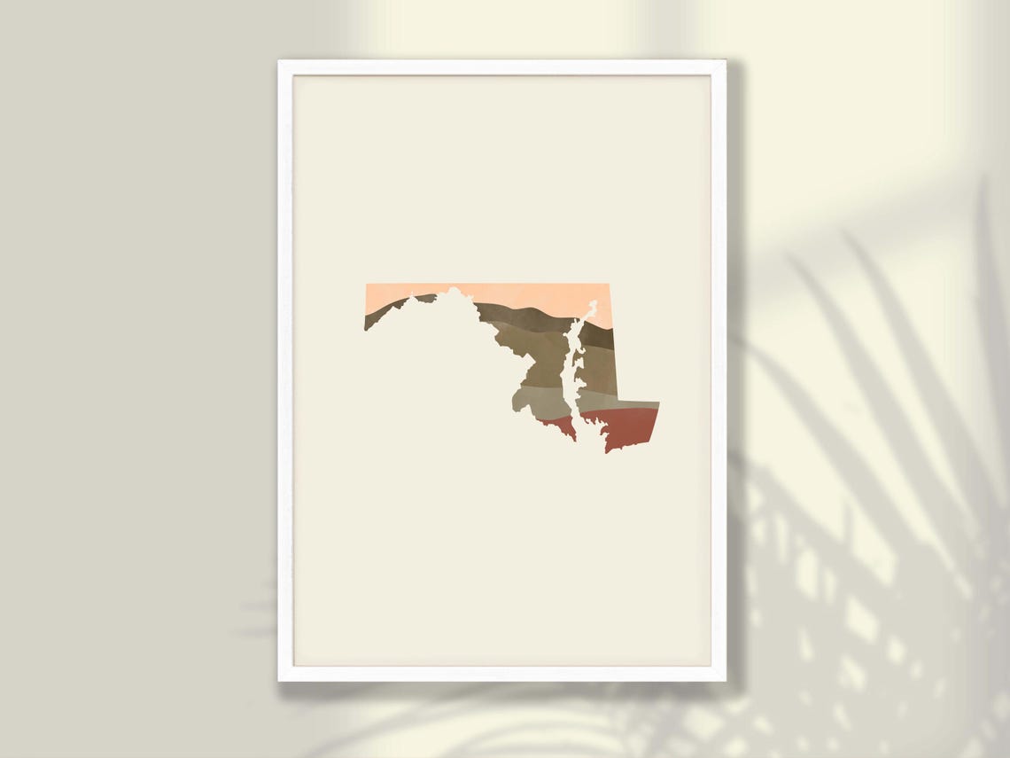 Maryland State Silhouette Boho Watercolor Landscape Map Poster