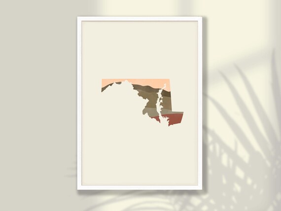 Maryland State Silhouette Boho Watercolor Landscape Map Poster