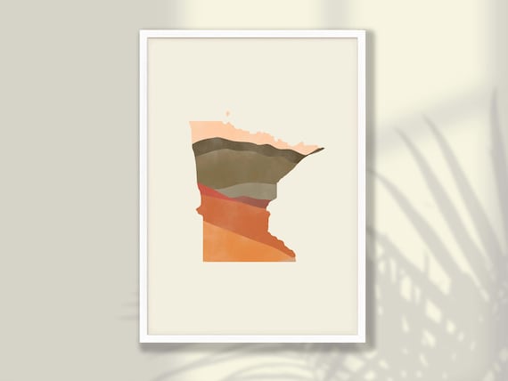 Minnesota State Map Boho Earth Tone Minimalist Home Decor Poster