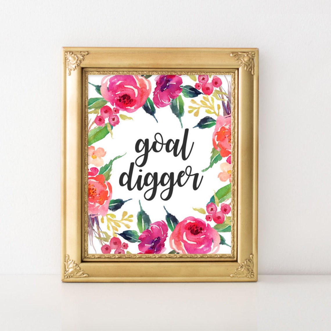 Goal Digger Floral Wreath Watercolor Boss Lady Office Quote Poster