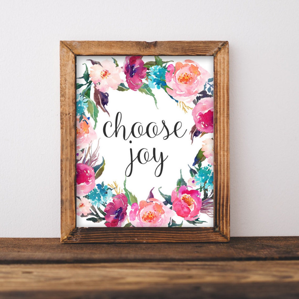 Choose Joy Watercolor Floral Wreath Inspirational Quote Poster