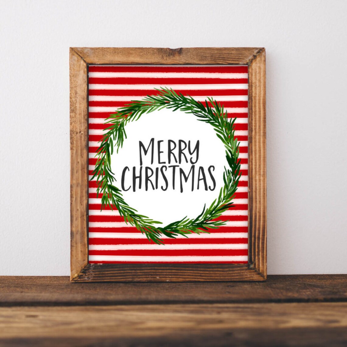 Christmas Merry Watercolor Art Print, Santa Noel Sign