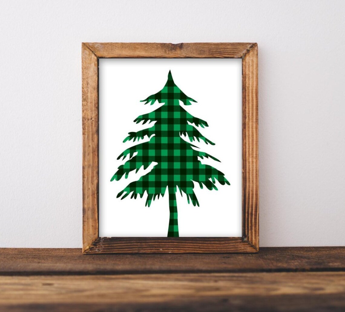 Rustic Christmas Tree Green Plaid Holiday Art Print